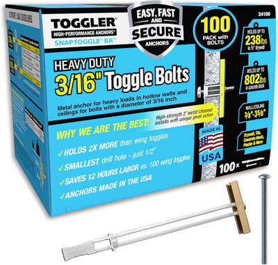 SNAPTOGGLE Heavy-Duty Drywall Toggle Bolt   3/16''-24 UNC Zinc-Plated Anchor for