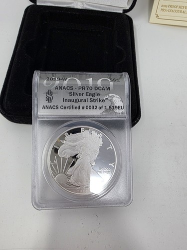 2019-W ANACS PR70DCAM 1 Oz Fine Silver Eagle + Box + COA