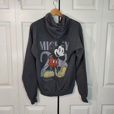 Disney Parks Mickey Mouse Zip Up Hoodie Gray Hanes Small Vintage Style Graphic