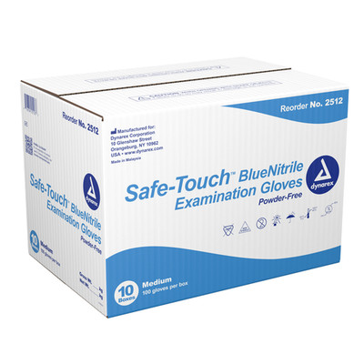  DYNAREX SAFE TOUCH NITRILE EXAM GLOVES Powder Free Blue case of 1000