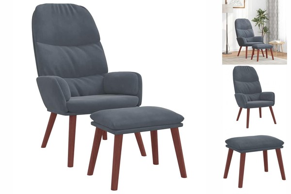 Sessel Relaxsessel Mit Hocker Dunkelgrau Samt-image