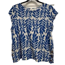 Rachel Zoe 100% Linen Short Sleeve Casual Layer Blue White Boho Chic Blouse M