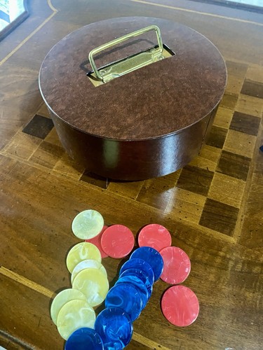 Vintage Poker Carousel with Bakelite poker chips and handled cover.