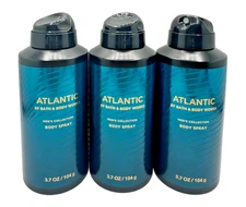 Bath & Body Works LOT of 3 Men's Collection ATLANTIC Body Spray Cologne 3.7 oz
