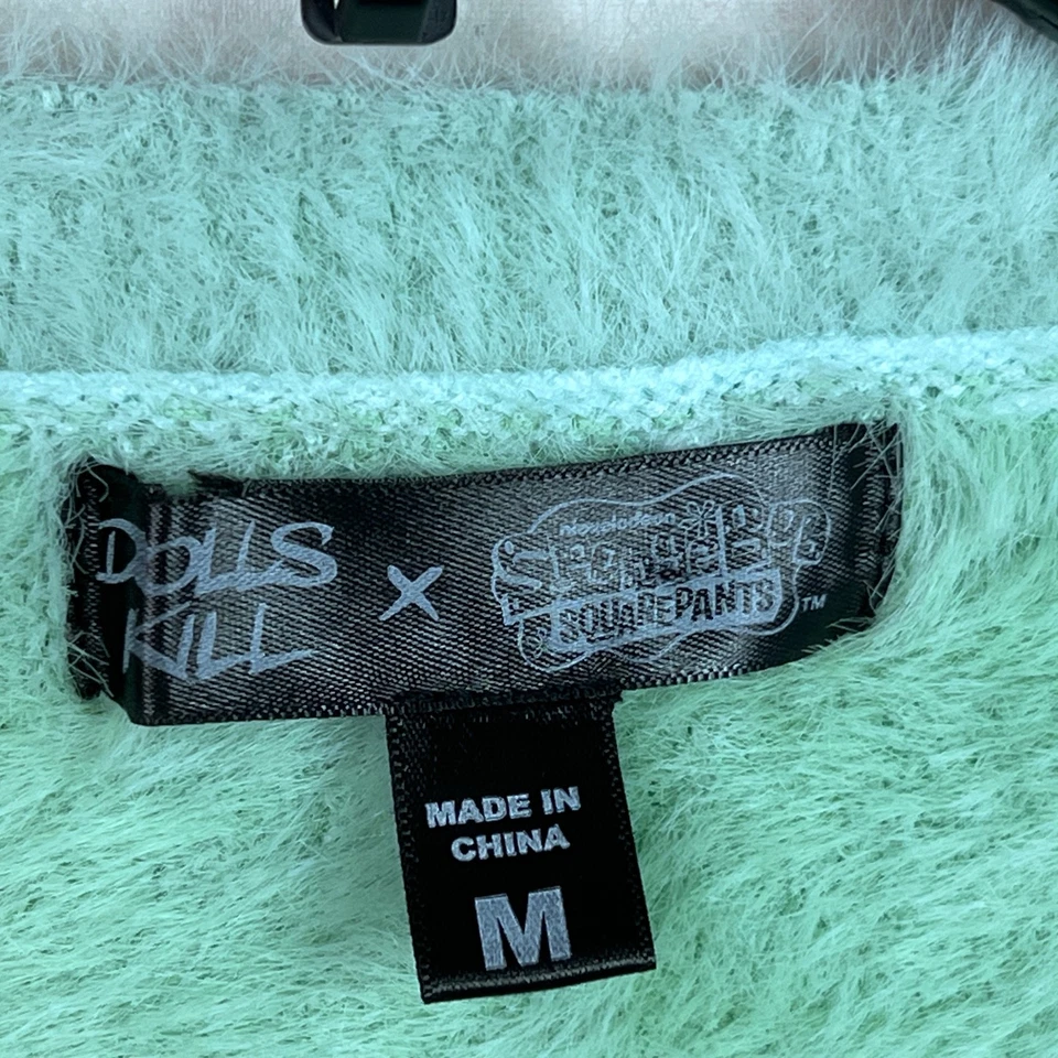 Suéter Dolls Kills X Bob Esponja Mujer M Verde Difuso Encogerse de hombros Manga Larga Calamardo Foto 4 de 4