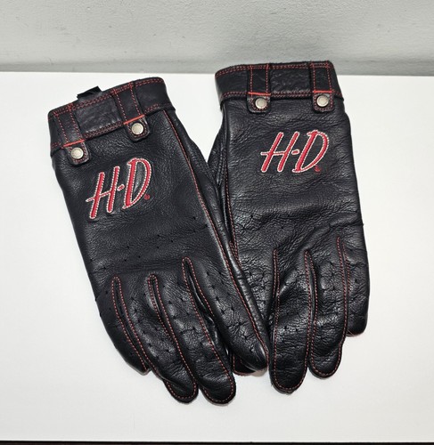 Harley Davidson Womens Leather Riding Gloves W/ Red HD Logo Medium