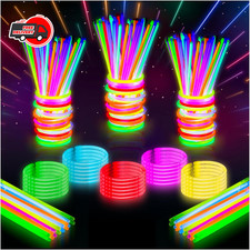 8" Glow Stick Bracelets Pack of 100 Assorted Glow in the Dark Sticks, Light up
