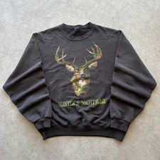 Vintage 90s Hunter's Nightmare Deer Graphic Crewneck Sweatshirt Black Mens M