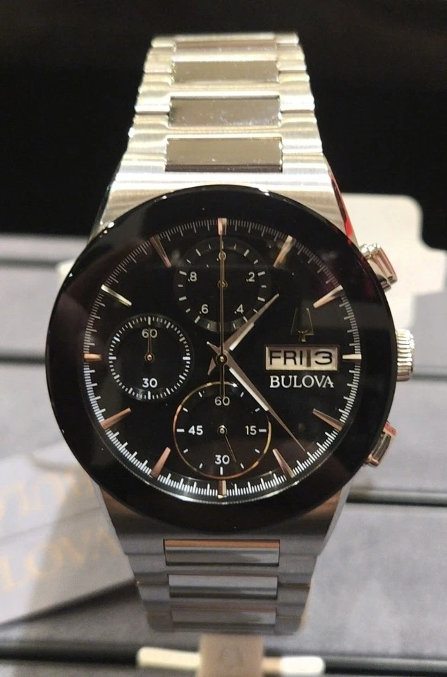 宝路华男士腕表黑色表盘不锈钢计时腕表*商店展示96C149 — 第 2/4 张图片