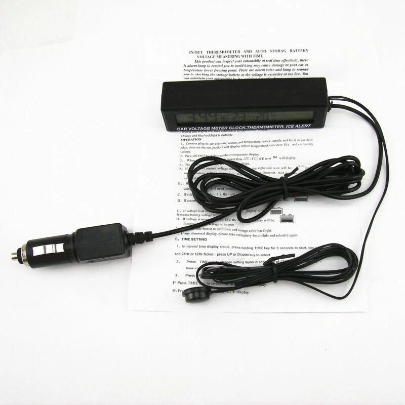 1x Car Digital Voltmeter Thermometer Clock Ice Alert Gauge Orange&Bule Backlight — 第 2/4 张图片