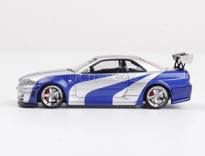 FS 1:64 Scale Silver Blue NFS Skyline  R34 Sports Diecast Metal Toy Model