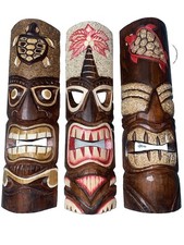 SET OF 3 20" TIKI MASK HAWAIIAN WALL ART ISLAND HOME DECOR TRIBAL BAR TROPICAL