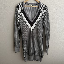 BCBGeneration Black White Striped Long Sleeve V-neck Cotton Sweater Dress S