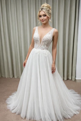 HBH Brautmode I Brautkleid A-Linie mit Tüll Spitze  Einzelstück Gr.36 - Bild 1 von 2