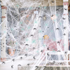 300 Sqft Halloween Spider Web with 20 Spiders   Glow in Dark Cobweb Decor