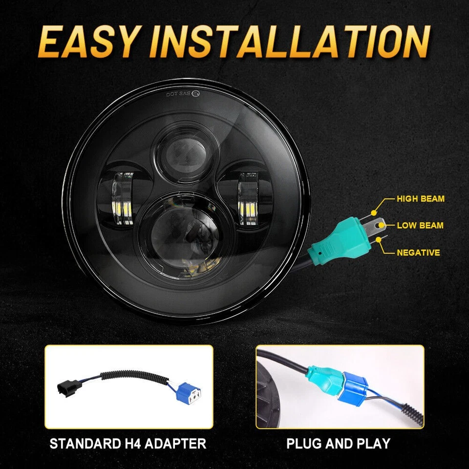 Faro LED redondo proyector de 7" haz alto/bajo 2 piezas para Chevy C10 C20 C30 G10 G20 Foto 4 de 4