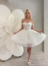 Mini Short Sweetheart Backless Lace Applique Princess Wedding Dress Sleeveless