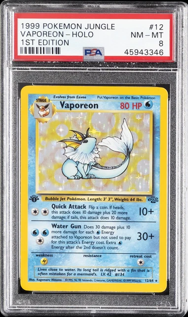 1999 POKEMON JUNGLE 1ST EDITION #12 VAPOREON-HOLO PSA 8