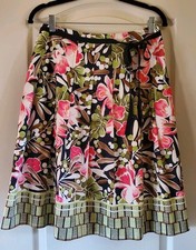Talbots Floral A-Line Skirt Petite Navy Pink Green Brown Cotton Lined Size 6P