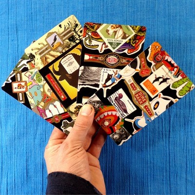 Original Art Card Set: Mixed Media Odd Collage (On 4 Jumbo Jacks) OOAK ACEO 2025