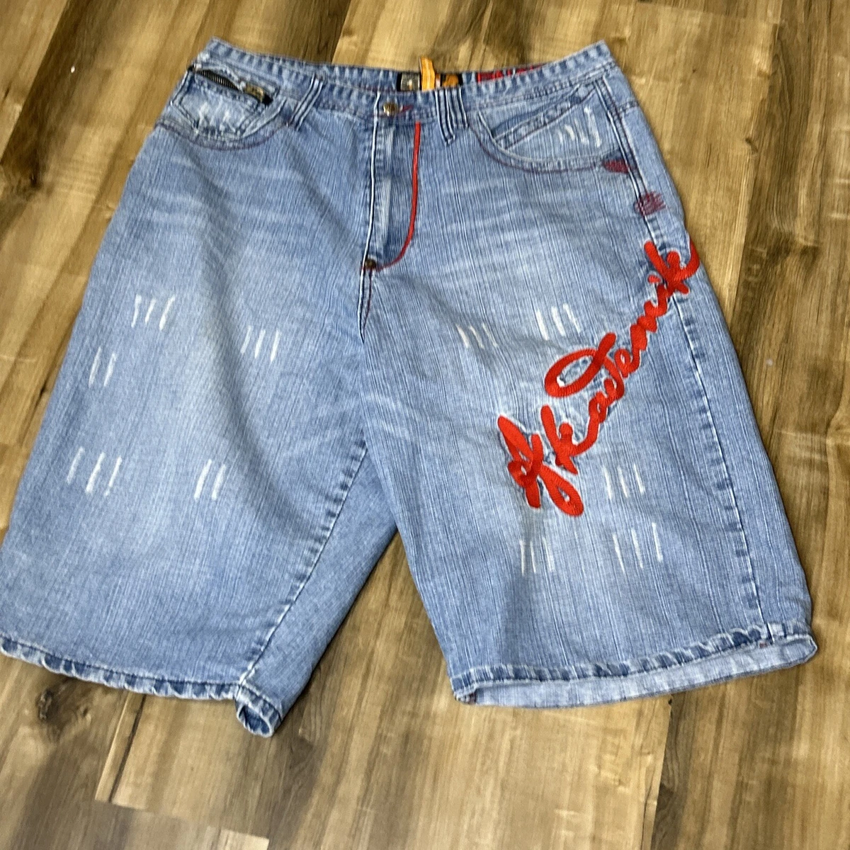 Akademiks VTG Y2K 2000s Embroidered Denim Jean Shorts Skater Hip Hop Sorts 36