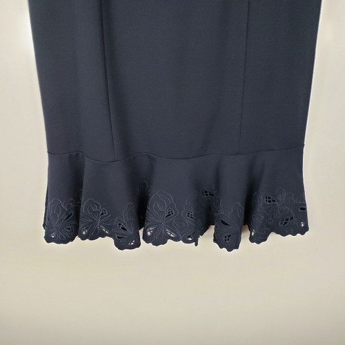 Talbots RSVP Flounce Sheath Dress Navy Blue Embroidered Eyelet Cutout Size 2P - Picture 5 of 9