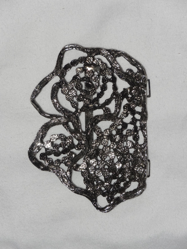 Vintage Floral Clasp Belt Buckle Silvertone Metal 1960s 2 Piece Art Nouveau - Picture 5 of 12
