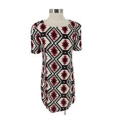 TOBI Mini Shift Dress Tribal Aztec Structured Short Sleeve Zip Back Small