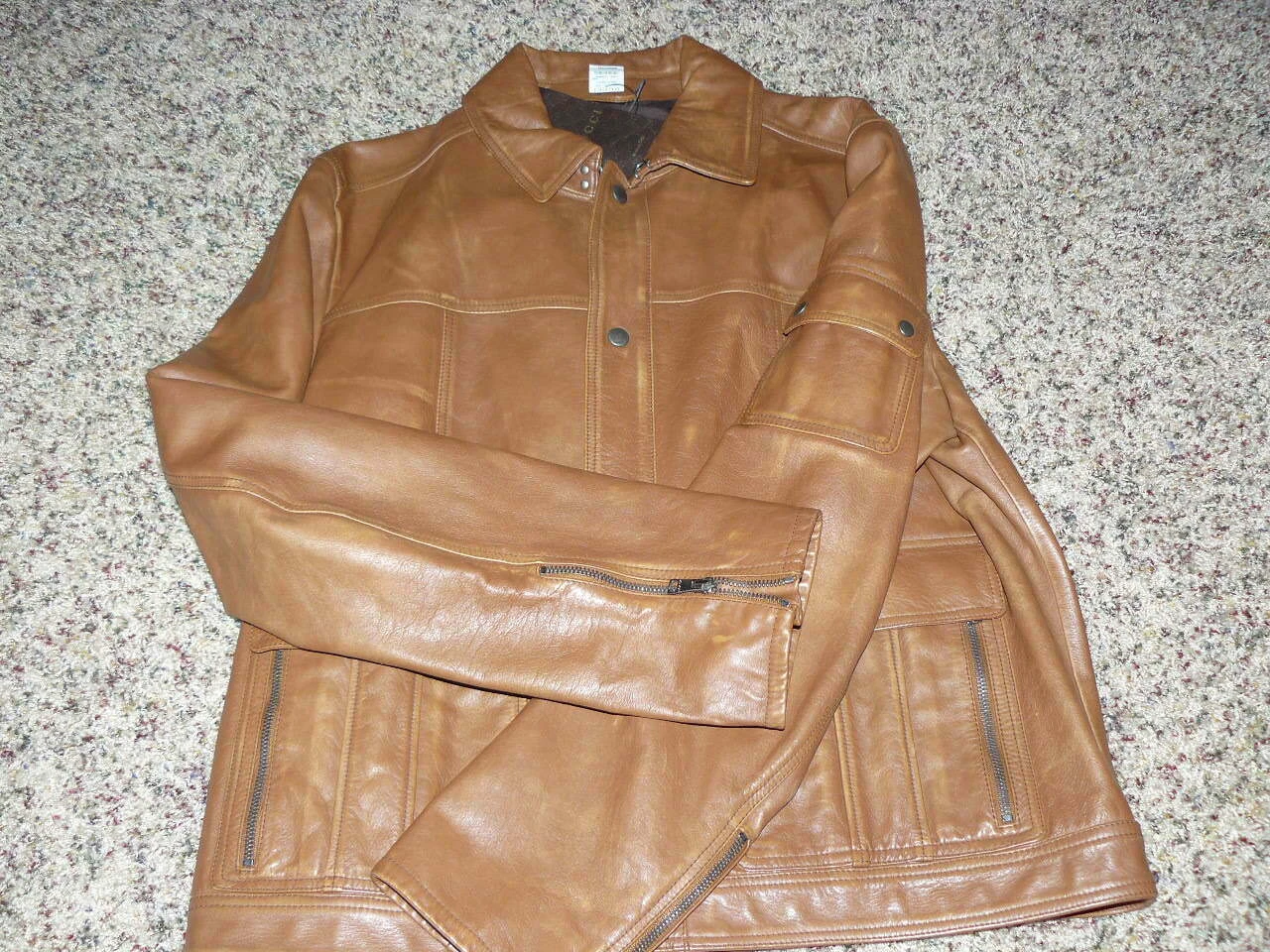 Giacca in pelle da uomo marrone Gucci nuova con etichette Eu 54 US 44 308719