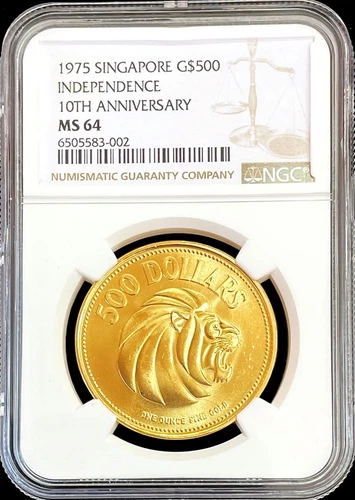 1975 GOLD SINGAPORE 1oz ANNIVERSARY COIN NGC MINT STATE 64
