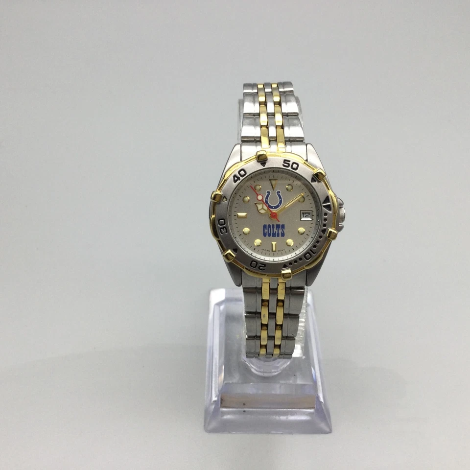 Indianapolis Colts NFL Watch Women 28mm Silver Gold Tone Date New Battery 6.75" - Image 2 of 4