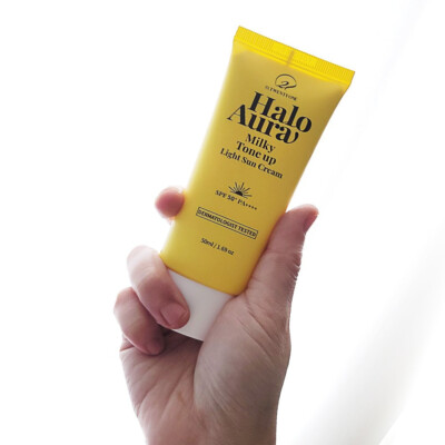O21 Halo Aura Milky Tone-Up Light Sunscreen 50 ml SPF50+ PA++++, Kbeauty, sample