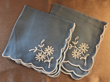 Vintage Blue Ladies Handkerchiefs Hankies White Embroidery  Scalloped Trim - 2