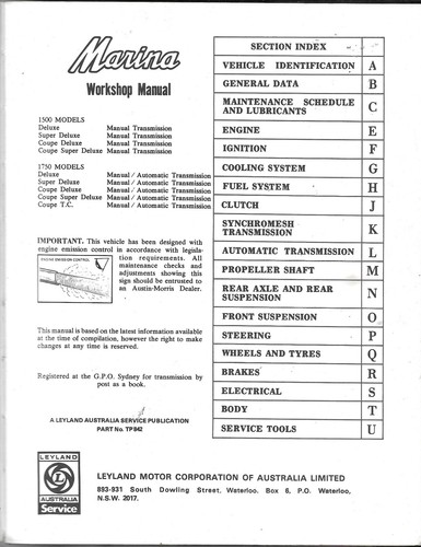 Morris Marina 1500/1750cc Factory Workshop Repair Manual with MPN TP842 - Picture 2 of 2