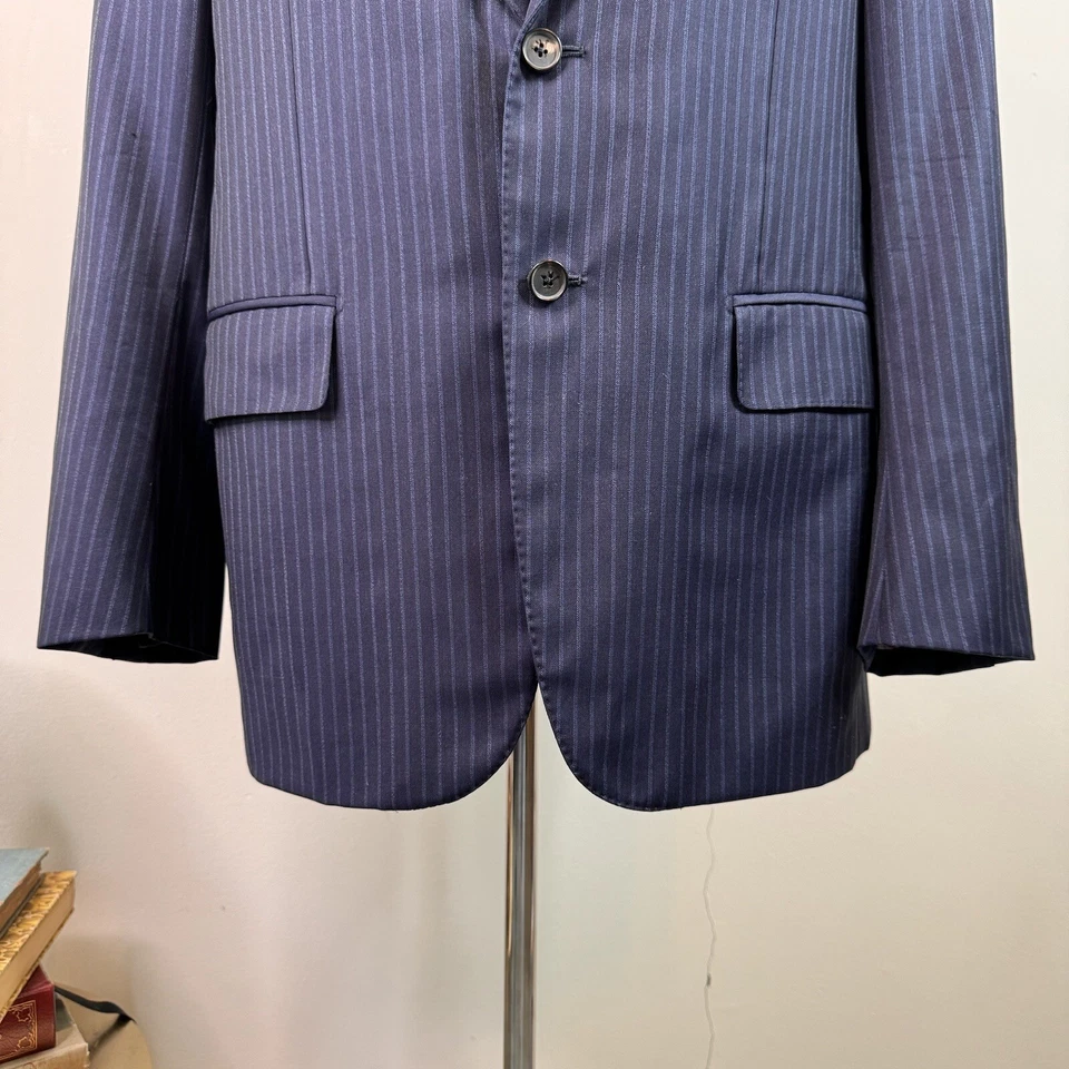 Chaqueta Blazer ISAIA Azul Rayas 42 IT 52 Suave Lana Lujo Abrigo Deportivo Delgado Foto 3 de 4