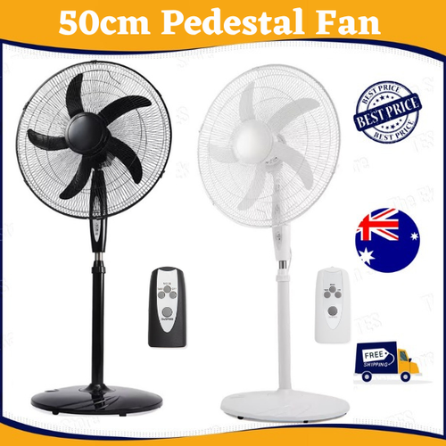50cm Black OR White Pedestal Fan 3 Speed Remote Tilt & Oscillating