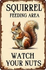 Funny Metal Sign Vintage Squirrels Crossing Feeding Area Plaque Aluminum
