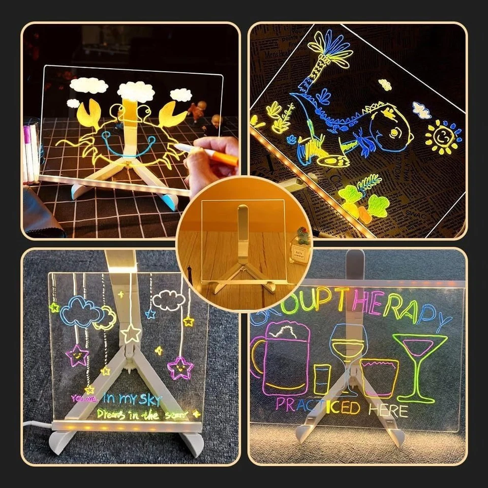 LED Note Board with Colors Pens Acrylic Message Board Light Up Dry Erase Board - Image 3 of 4