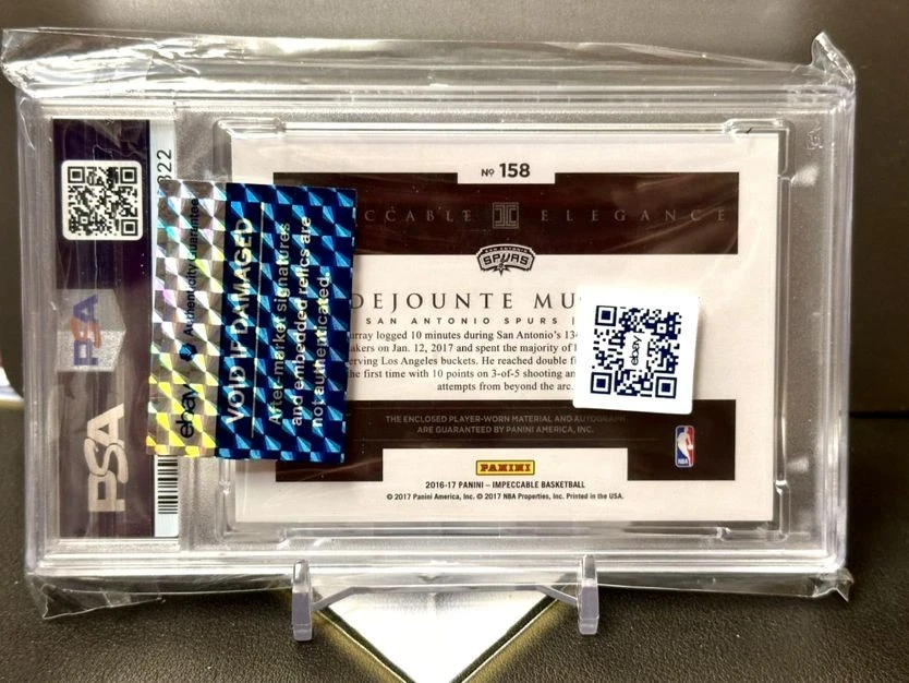 2016 Panini Impeccable Spurs Dejounte Murray Rookie Jersey Auto /99 PSA9 POP1! - Image 2 of 2