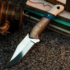 Gift-Ready 8.4" Damascus / Steel Knife Full Tang Hunt it Hunt + Leather Sheath