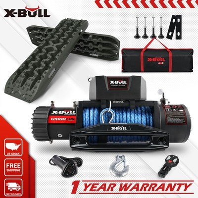 X-BULL Electric Winch 12000LBS 12V Synthetic Rope Recovery Traction Tracks Olive