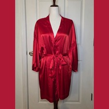 2010 Y2K Victoria's Secret Red Satin Lace Trim Tie Robe - Size M/L