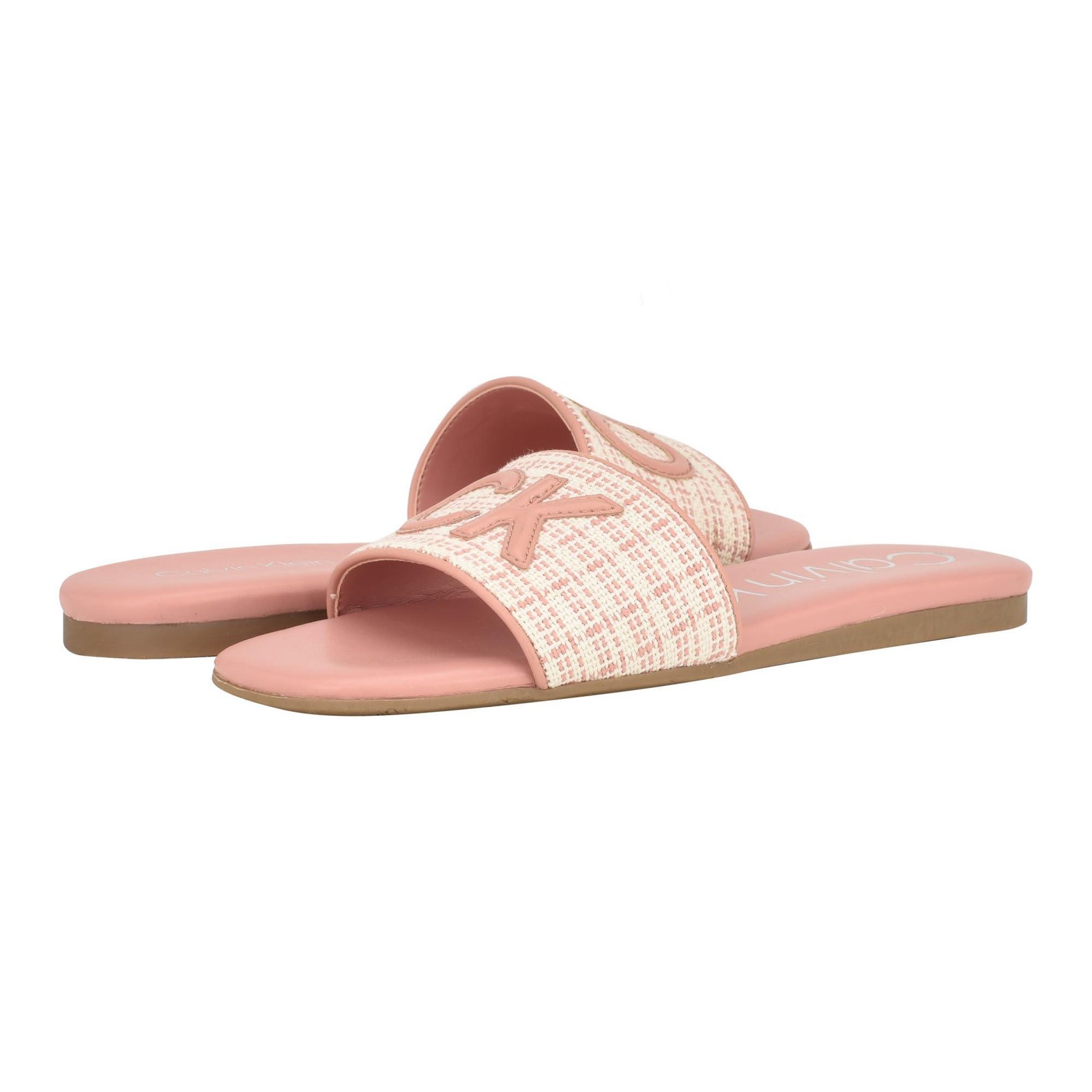 Calvin Klein Womens Yides Logo Textured Slides, Light Natural Textiles thumbnail 2