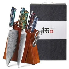 7x TURWHO Kitchen Knife Block Set Japan VG10 Damascus Steel Chef Knife Scissors