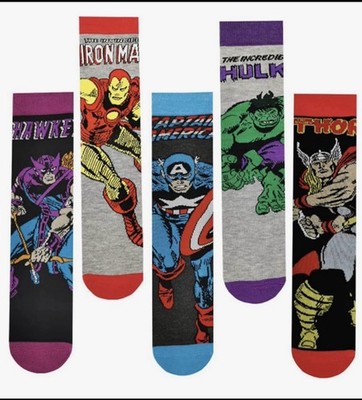 Classic Marvel Character Adult Socks. New 5 Pack.