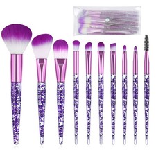 Makeup Brush Set 10 PCS Stylish Glitter Handle Brushes Purple