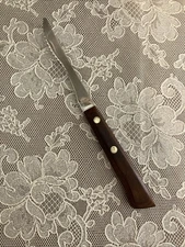 Vintage Flint Vanadium GRAPEFRUIT KNIFE Serrated Curved Blade w Wood Handle USA