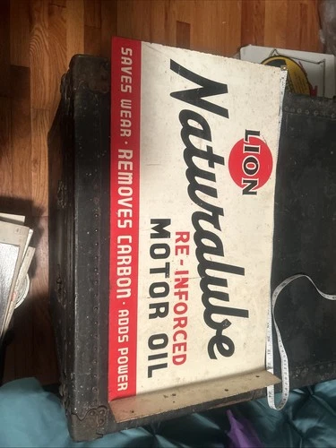 Vintage Lion Naturalube Metal Double Sided Sign Motor Oil Gas