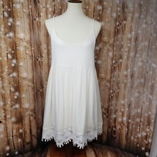 Lulus White Linen Women's M Spaghetti Strap A-Line Mini Lace Trim Babydoll Dress