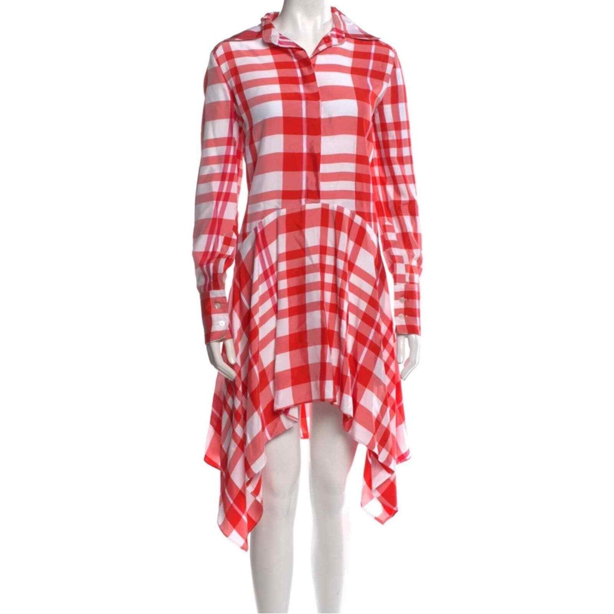 Stella McCartney Red White Plaid Asymmetric Cut Out Trapeze